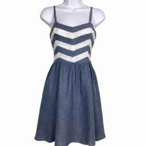 Lucca Couture White Blue Chevron Jean Sun Dress